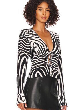 AFRM Yamila Flyaway Top Zebra Print Cropped Front Tie Blouse Size S/P